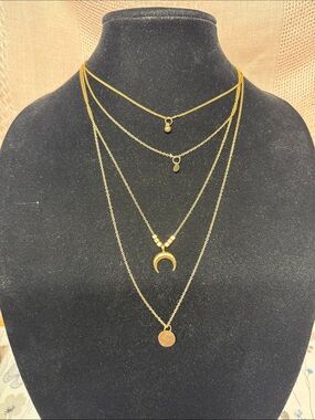Gold Multi-Layer Crescent & Disc Necklace Set - Women Jewelry